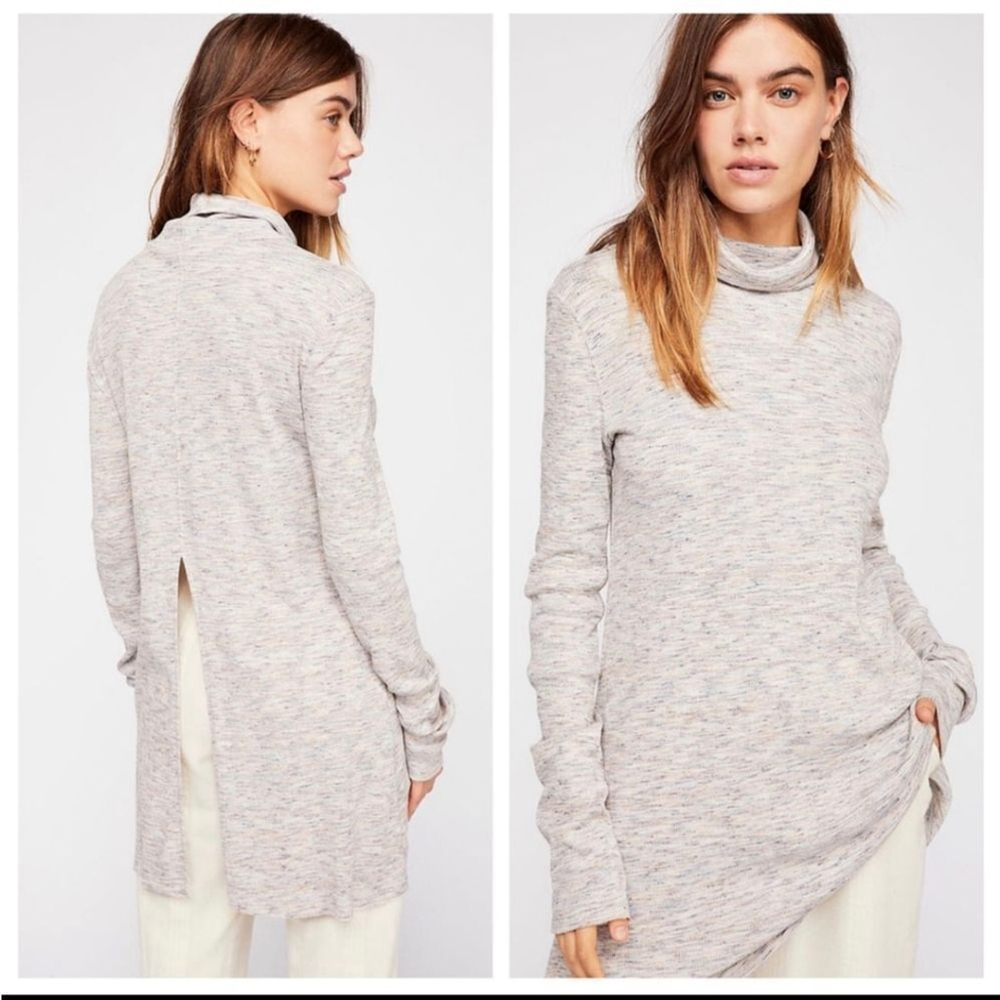 Free People Oversized Ribbed Spacedye Stonecold Ivory Split Back Tunic sz M - Picture 2 of 11